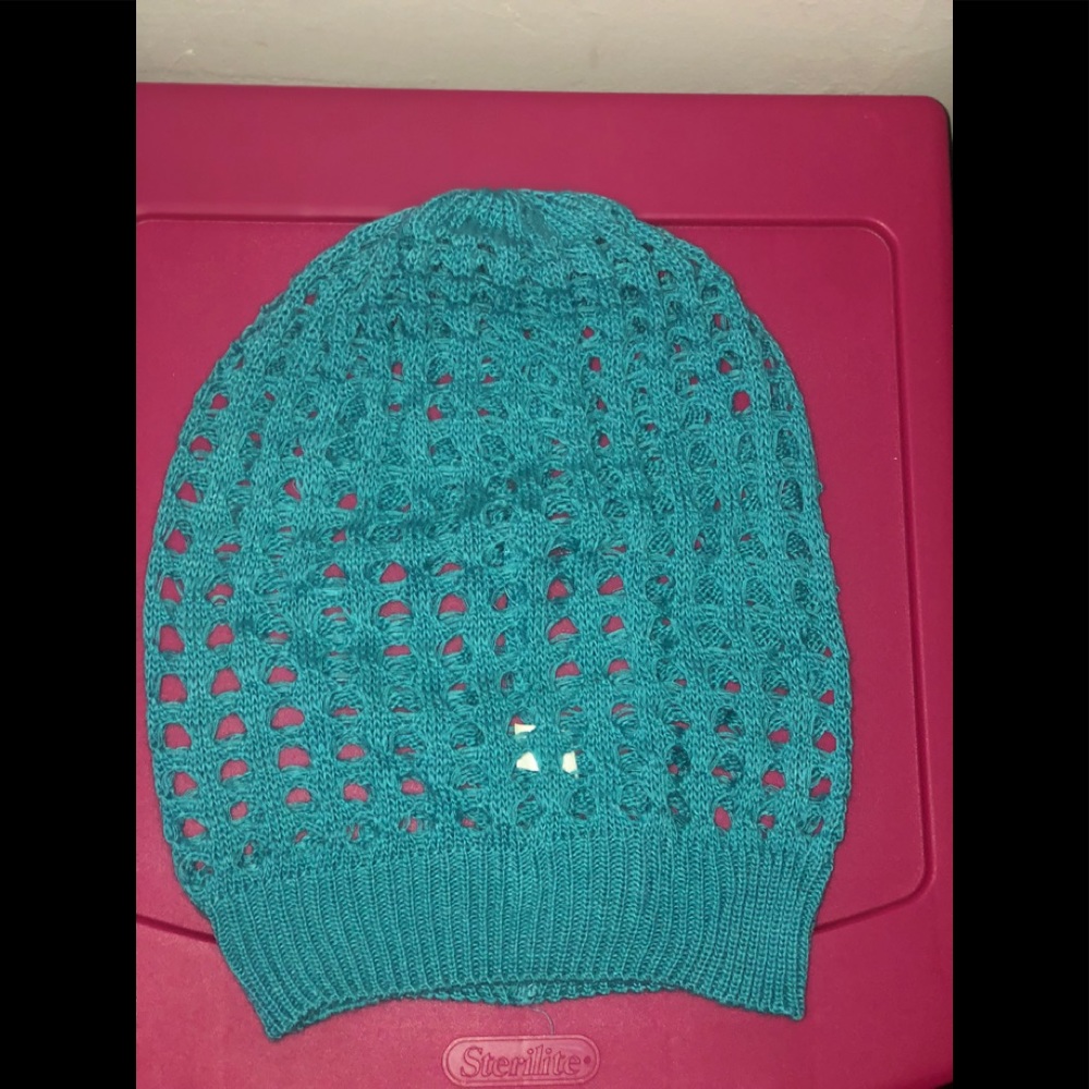 “Aqua” Blue Knit Hat With Holes